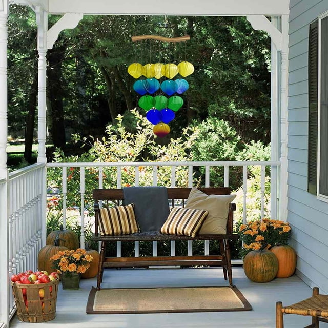 Carillón de viento de vidrio fundido hecho a mano | Decoración colorida de hierro y vidrio para exteriores | Adorno colgante para patio y jardín con un sonido agradable