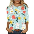 thumbnail image 2 of Cavosen Happy Easter Casual Women's Shirts 3/4 Length Sleeve Summer Bunny Floral Print Pullover Blouse Round Neck Holiday Tops Vacation Festival Tee Shirts Loose Dressy L, 2 of 5