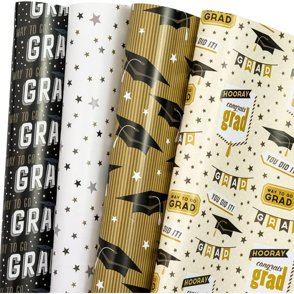 Graduation Wrapping Paper Sheet - 12 Sheet with 4 Different Classic Design for Boy, Girl, Men, Women - 27.5 x 19.6 inches Per Sheet