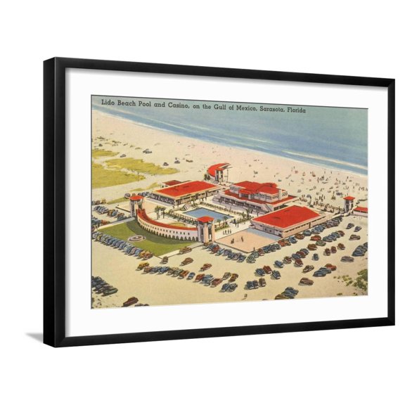 Art.com Lido Beach, Casino, Sarasota, Florida Art Print, Black Frame Wall Art, 29" x 21"