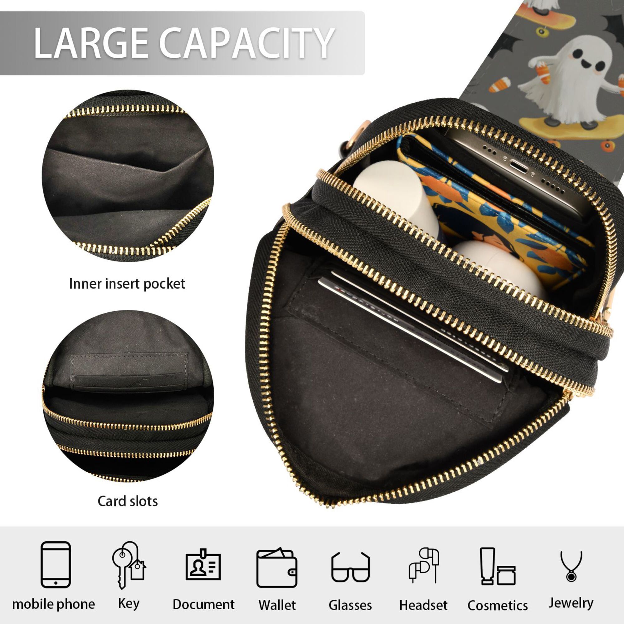 FORMRS Womens Crossbody Sling Bag Travel Daypack Shoulder Chest Backpack, Cute Ghosts