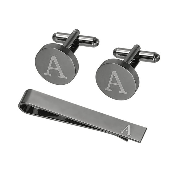 Uxcell Cuff Links, Initial Tie Clip and Cufflink Set for Men Classic Copper, Letter A(Black)