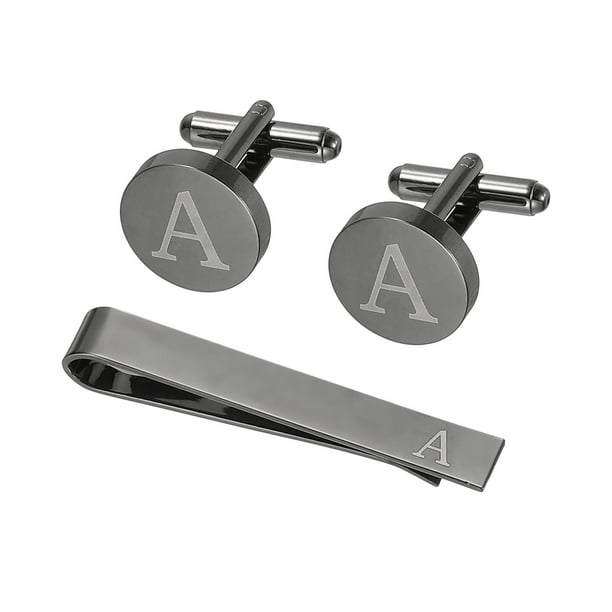 Uxcell Gemelos, Clip de Corbata Inicial y Juego de Gemelos para Hombres Clásico de Cobre, Letra A (Negro)