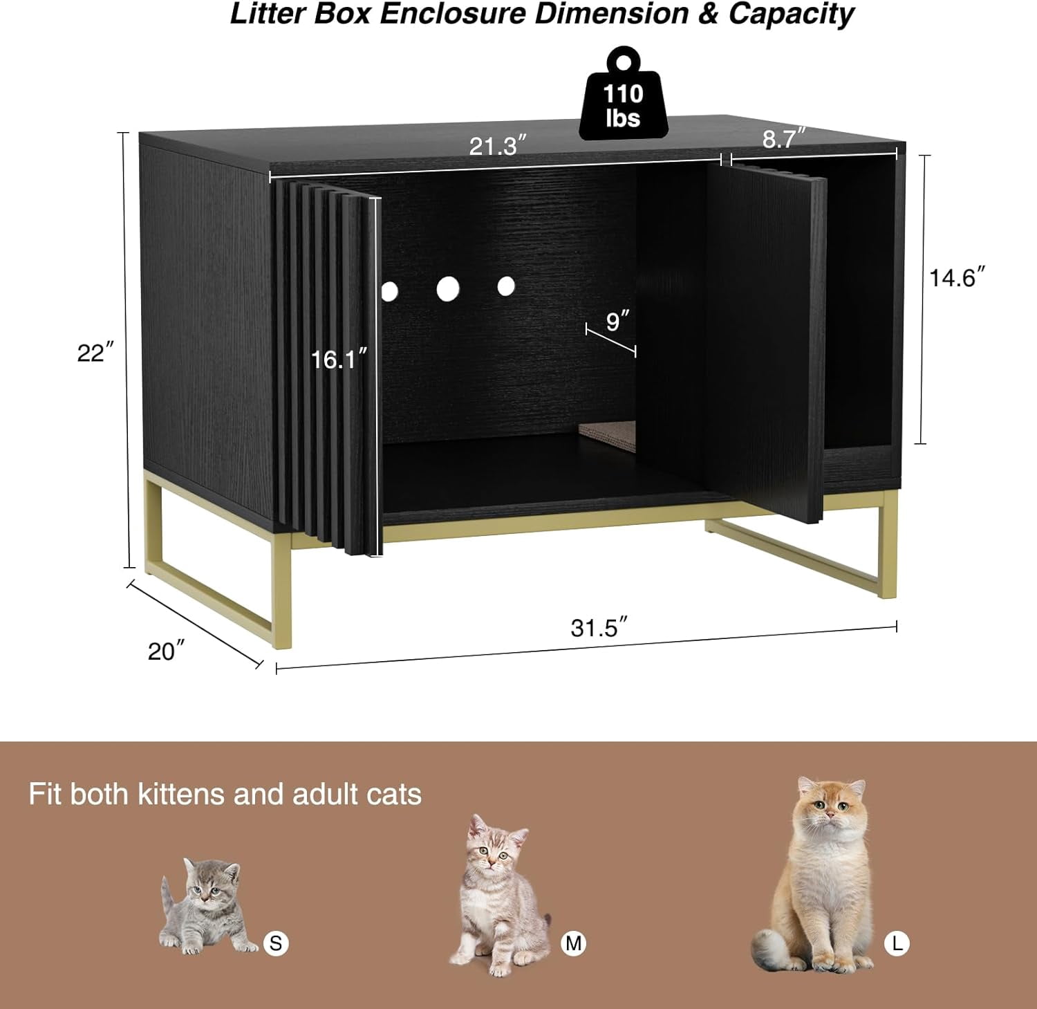 Vabches Hidden Cat Litter Box Enclosure Furniture, Multi-Functional Cat Washroom Bench with Cat Scratching Pad and Fluted Doors