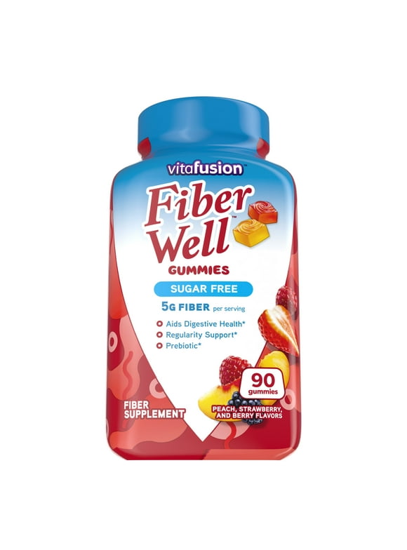 vitafusion Fiber Well Sugar Free Fiber Supplement Gummies, Fruit Flavored, 90 Count