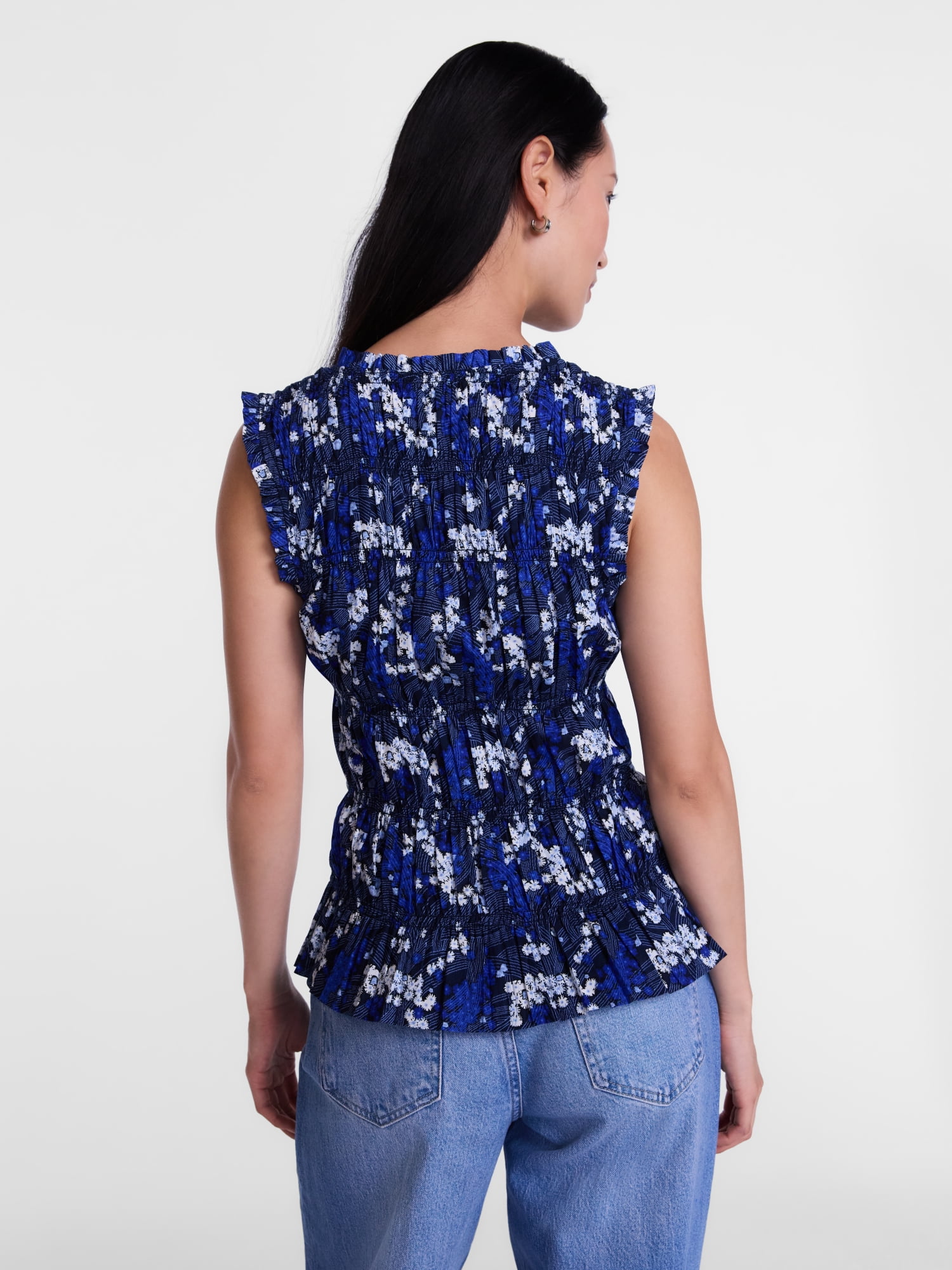 Scenario Women's Smocked Sleeveless Button Front Top, Sizes XS-XXXL