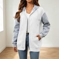thumbnail image 7 of Womens Hoodies Color Block Fleece Lined Full Zip Quick-Dry Sweatshirt Drawstring Hood Side Pockets Mid Length for Street Shopping Daily Hangout | TruBelle,White 2XL, 7 of 7