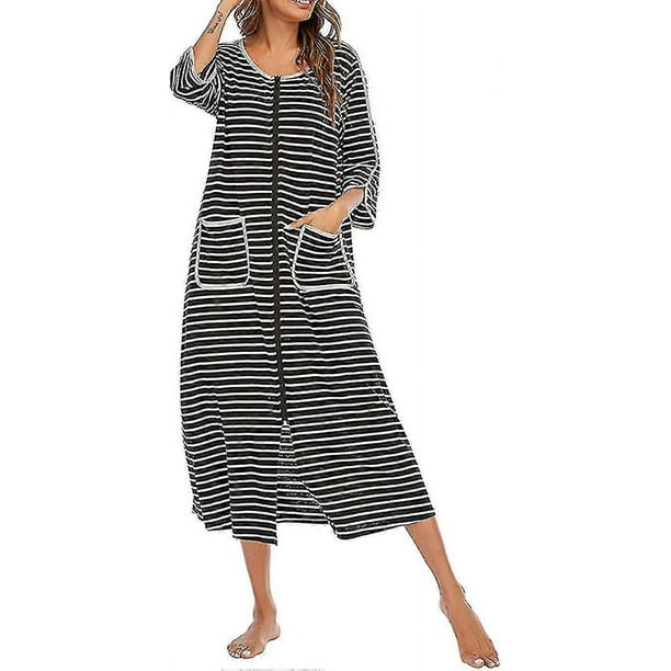 Batas de mujer, batas de baño con cremallera, manga corta/larga, suave, con bolsillos, ropa de dormir, 77