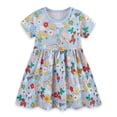 thumbnail image 5 of Ulanda Toddler Girls Dress Cotton Casual Short Sleeve Striped Jersey Dresses Summer Cartoon Dinosaurs Appliques Shirt 2-7Y (Sky Blue,6-7 Years), 5 of 9