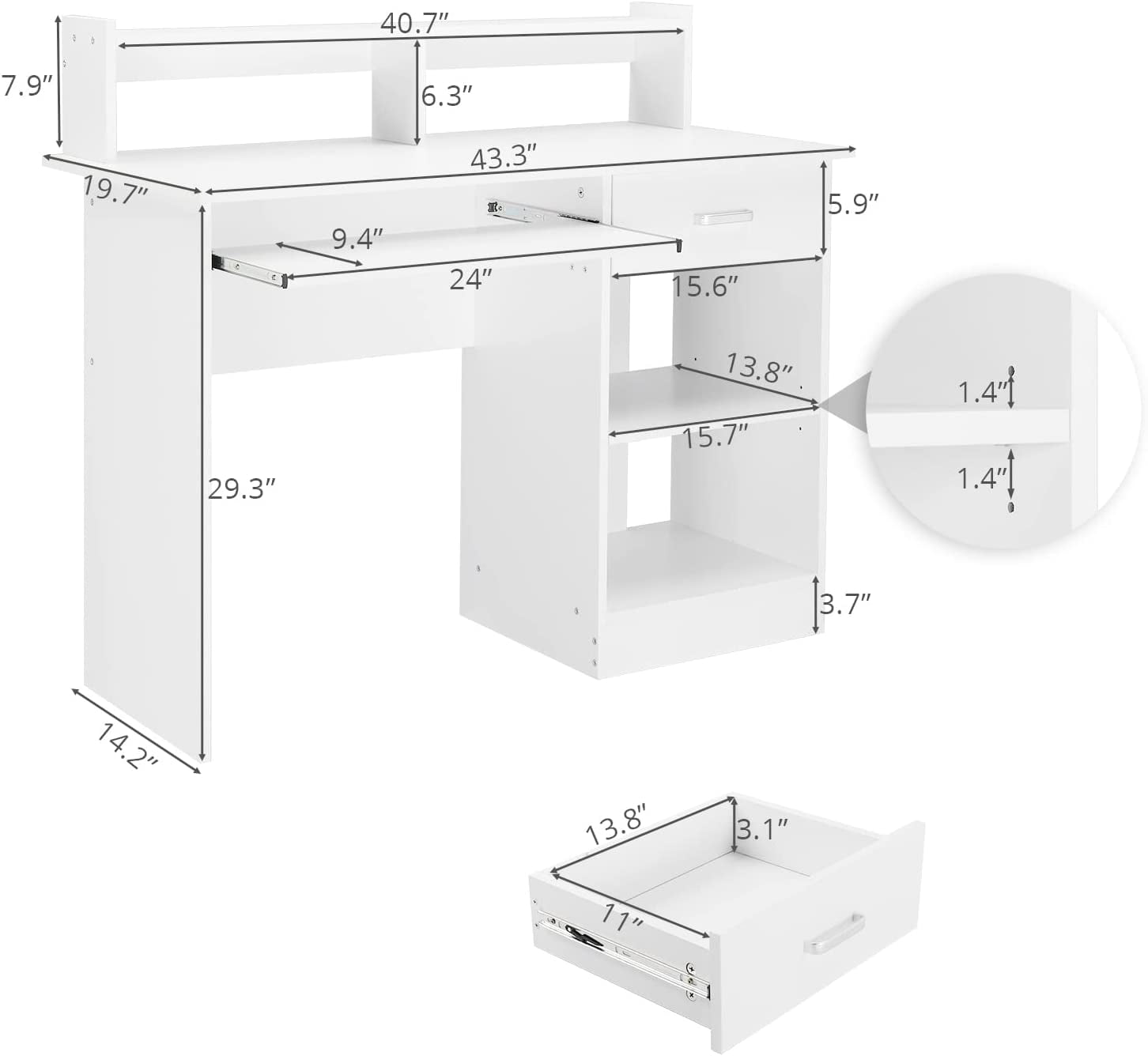 FCH Computer Desk, Multifunctional Workstation, w/Drawers, Keyboard Tray & Hutch, Modern Home Office Desks Suitable for Gaming, Studying, Home Office, White