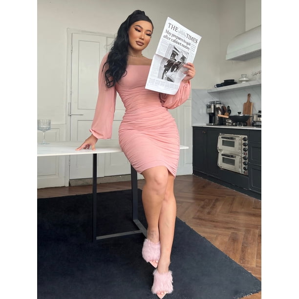 Zip-Back Ruched Bodycon Dress