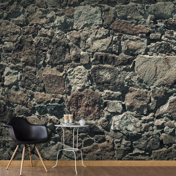 Tiptophomedecor Peel and Stick Wallpaper Wall Mural - Dark Brown Stone Wall - Removable Wall Decals