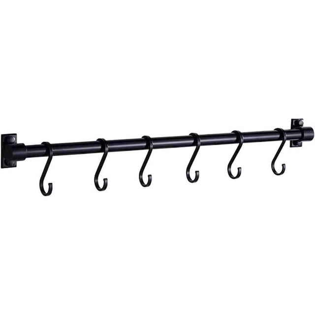 Gancho Barra Soportes y Organizadores para Utensilios de Cocina Adhesivo, Pegamento Patentado + Autoadhesivo, Aluminio, Acabado Mate, Negro