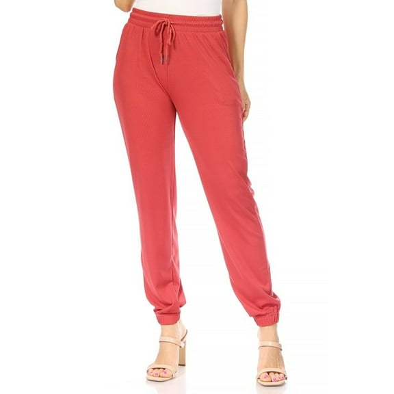 Women's Casual Solid Drawstring Elastic Waist Jogger Pants with Pockets