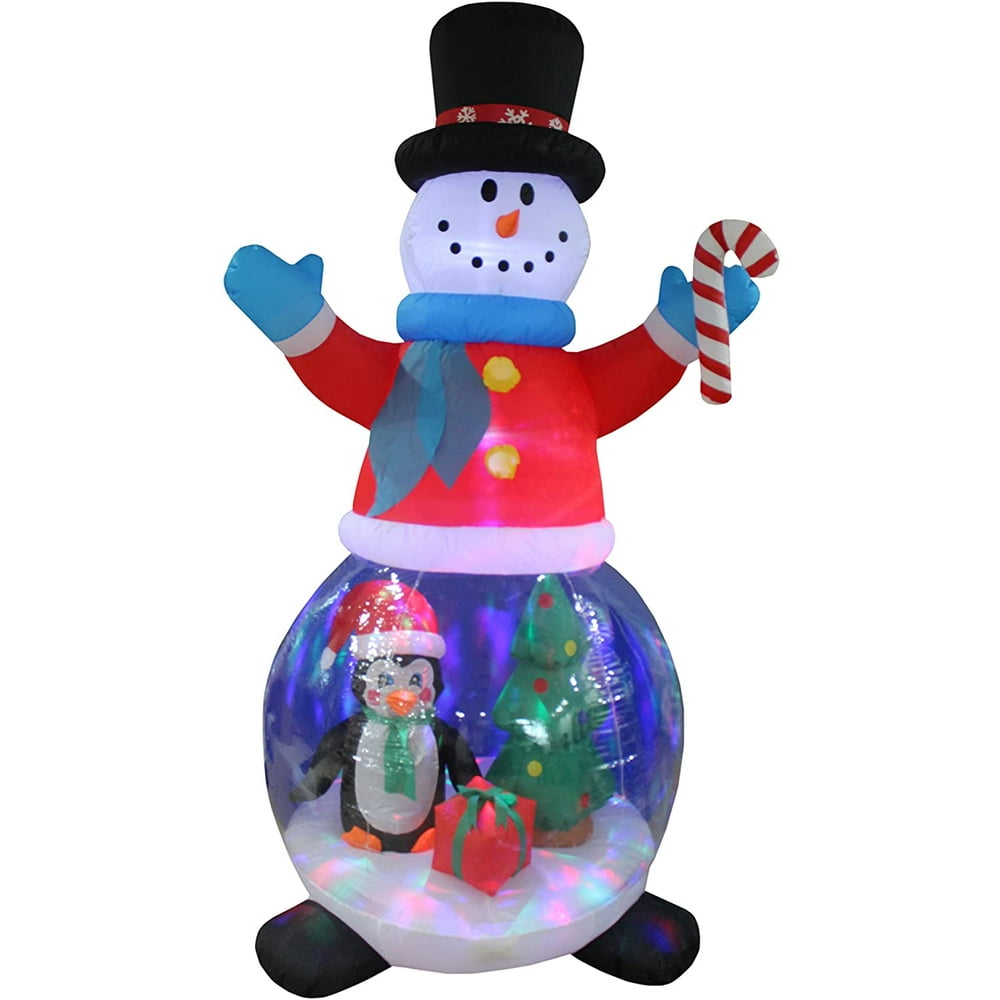 8 Foot Tall Christmas Inflatable Snowman Globe with Penguins and Gift