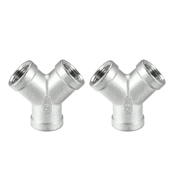 Conector de tubo en forma de T de acero inoxidable Unique Bargains 3/8 BSPT hembra Clase 150 Y en forma de Y Conector Acoplador Plateado 2pcs