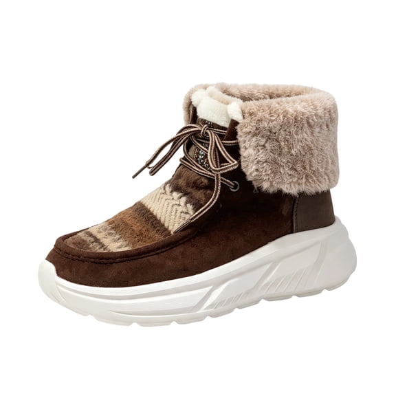 EKVAHL Women's Winter Snow Boots, Lace‑Up Wide Width Platform Booties, Warm Walking Boots for Outdoor Cold‑Day Errands Brown