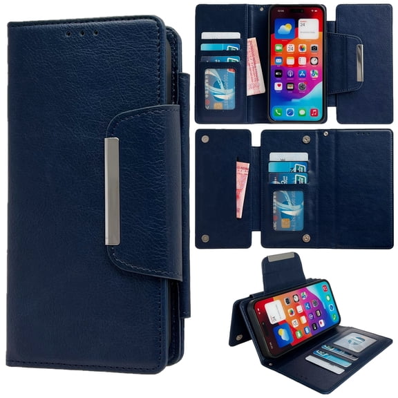 Feishell Wallet Case Compatible with iPhone 16 Pro, Premium PU Leather Flip Folio Wallet RFID Blocking with Magnetic Closure Built-in Kickstand Protective Anti-fall Shockproof Case,Darkblue