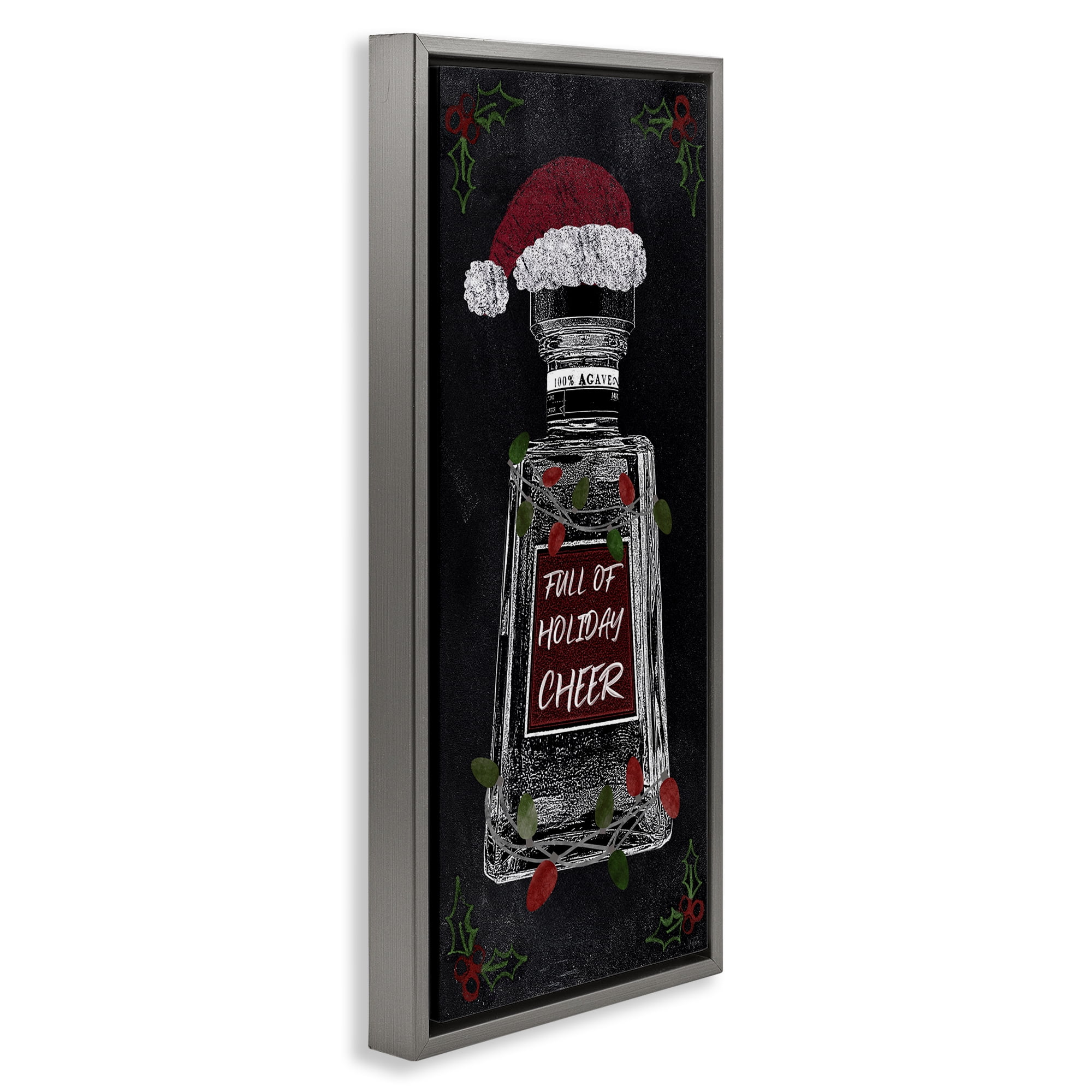 Stupell Industries Holiday Cheer Bottle Holiday Painting Gray Floater Framed Canvas Art Prints Wall Art, 15 x 31
