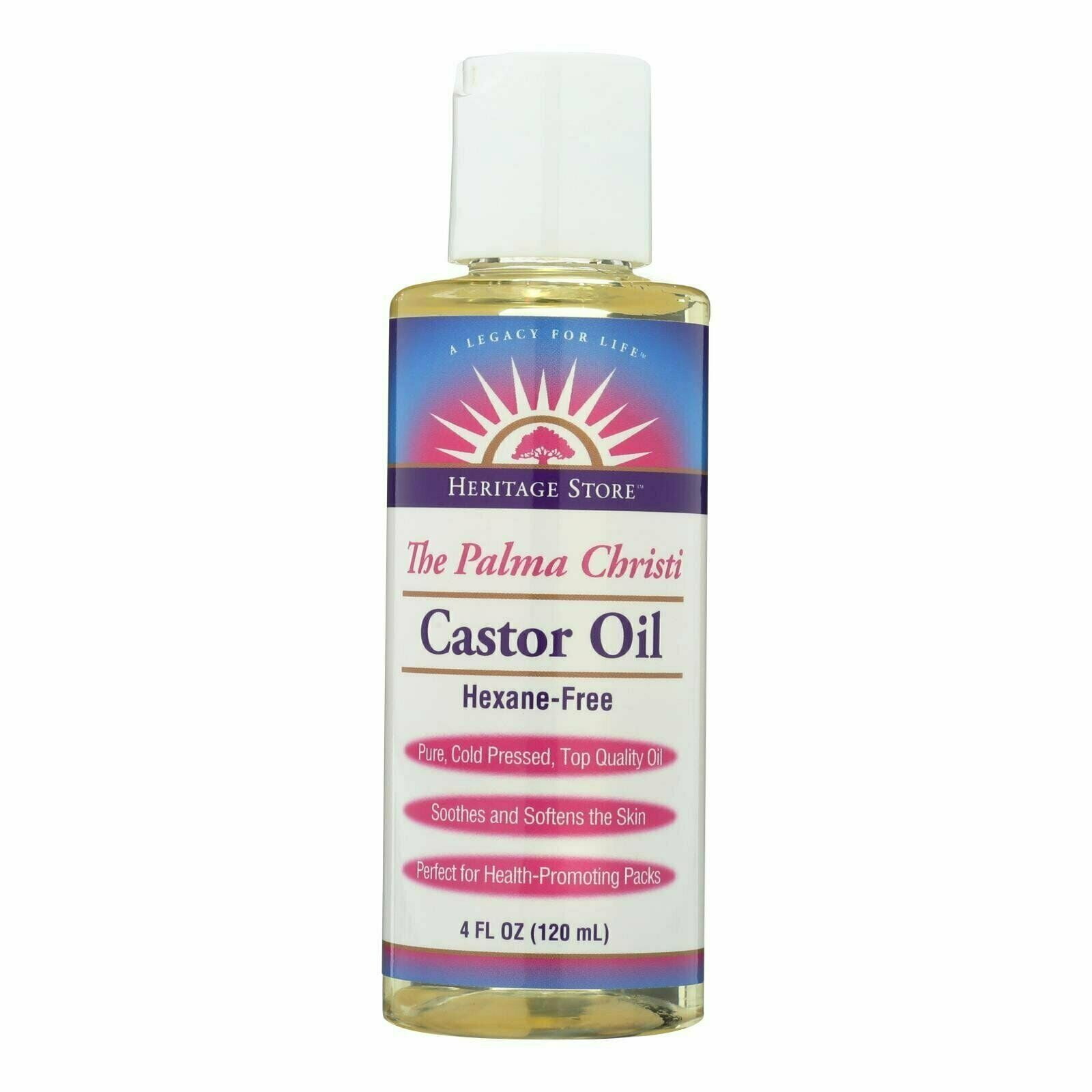 Heritage Store Palma Christi Castor Oil Soothes & Softens Skin, 4oz, 4-Pack