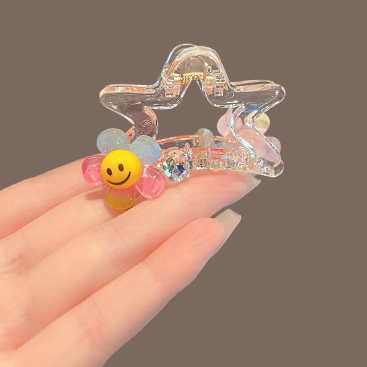 Simple hollow five-pointed star clip fixed clip star smiling face broken hair clip