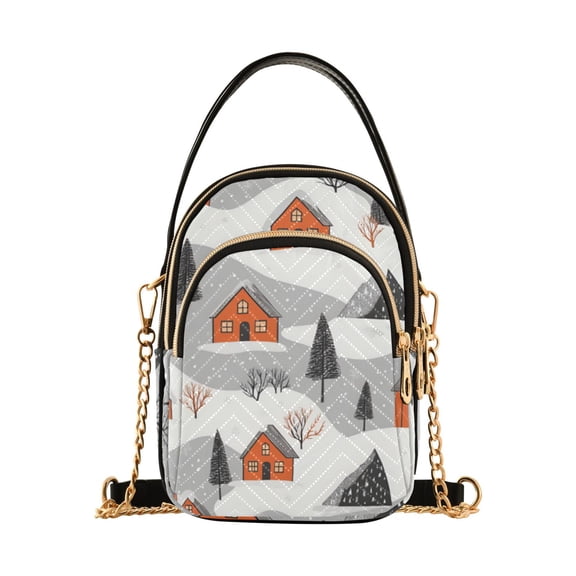 FORMRS Crossbody Bag for Women Quilted Travel Shoulder Cell Phone Purse with Chain Strap Handbag, Orange Cartoon Houses