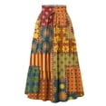 thumbnail image 3 of Women’s Patchwork Print Midi Skirt with Elastic Waistband and Pockets Casual A-Line Boho Style Lightweight Flowing Fabric Skirt Orange XL, 3 of 5