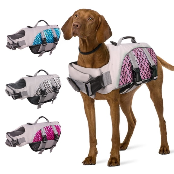 QBLEEV Dog Life Jacket and Life Vest, Pet Safety Coat, Reflective Adjustable Puppy Lifesaver with Rescue Handle, Ripstop Safety Swimsuit for Small to Large Dog-S