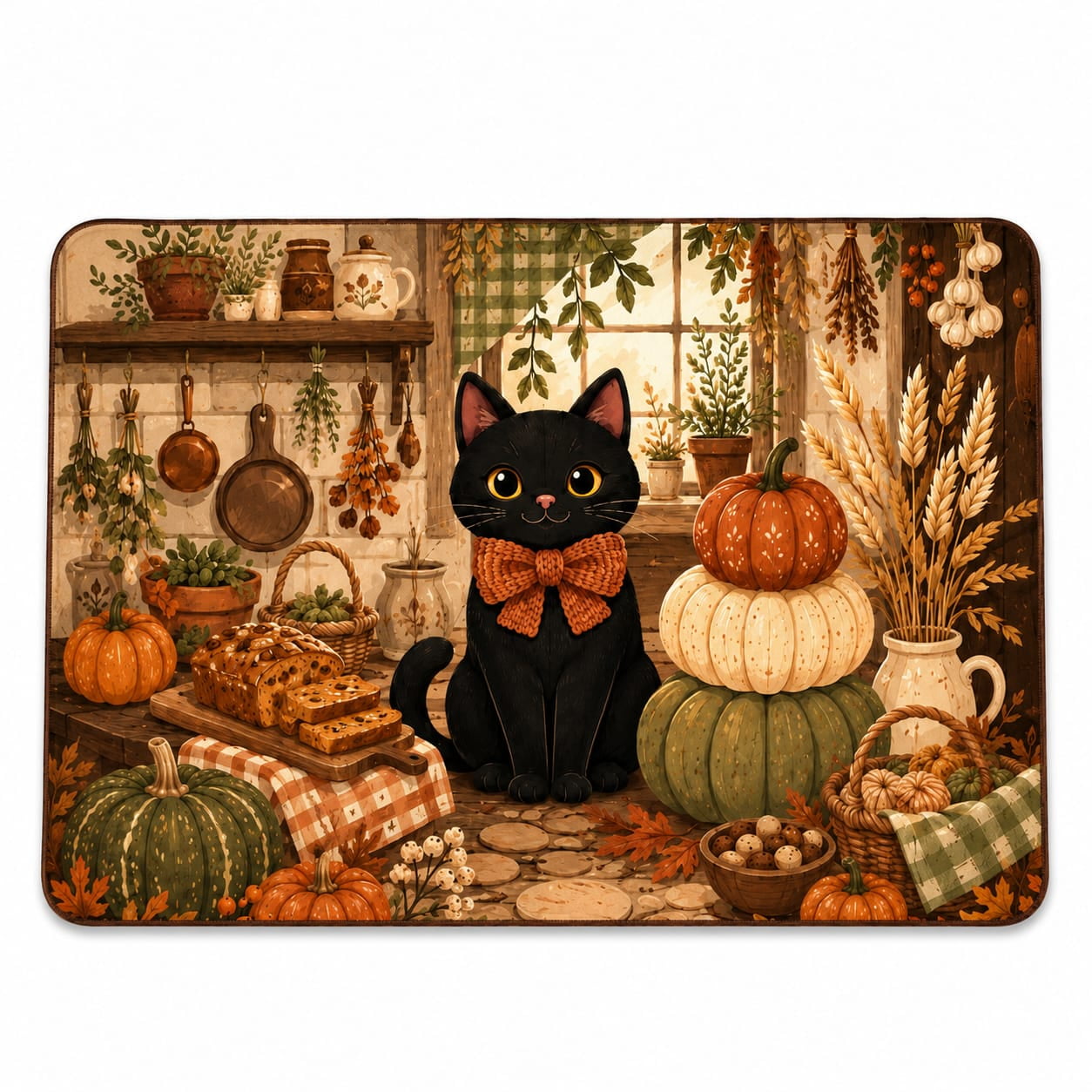 Cozy Black Cat Rustic Kitchen Rectangle Rug for Family Room Halloween