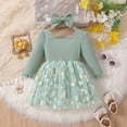 thumbnail image 4 of Atogsazn Toddler Baby Girls Clothes Set Infant Ruffle Long Sleeve Ribbed Tulle Dress with Headband Outfit Green 12-18 Months Fashion, 4 of 9