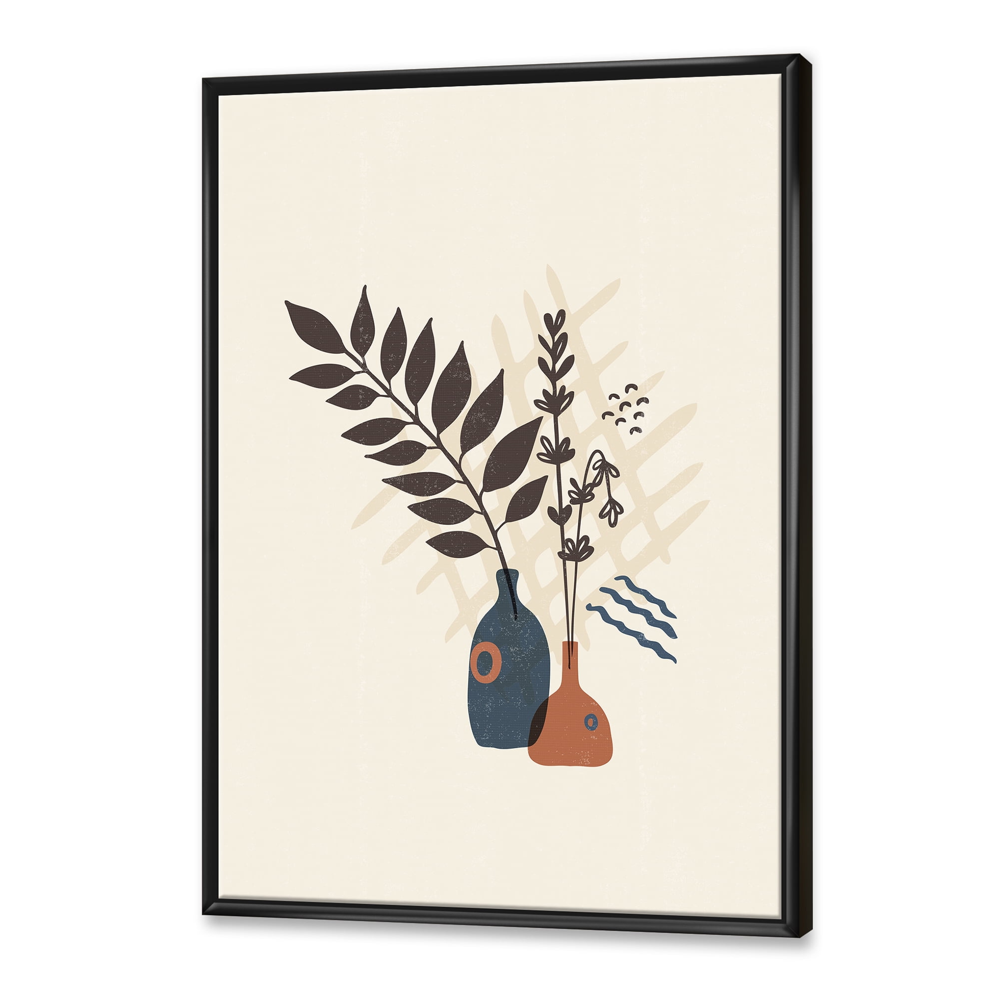 Designart 'Ancient Boho Art Minimalistic Flowers I' Modern Framed Canvas Wall Art Print