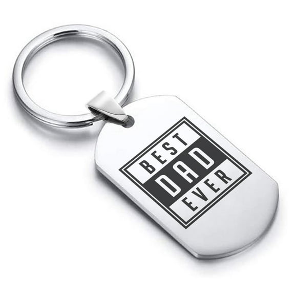 Stainless Steel Best Dad Ever Dog Tag Keychain Circle Ring