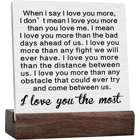 I Love You More The Most White Ceramic Desk Signs, Fit Wife, Husband, Boyfriend, Girlfriend, Anniversary, Wedding Gift Ceramic Table Sign, Home Living Room Trestle Table Decoration