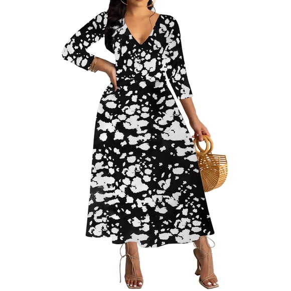 Vestido largo VisiChenup con cuello en V y manga larga con estampado africano