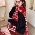 thumbnail image 3 of Red Christmas Theme Winter Knitted Couple Scarf - Xmas Tree Reindeer Deer Warm Wool Scarf Christmas Gifts for Women, 3 of 7