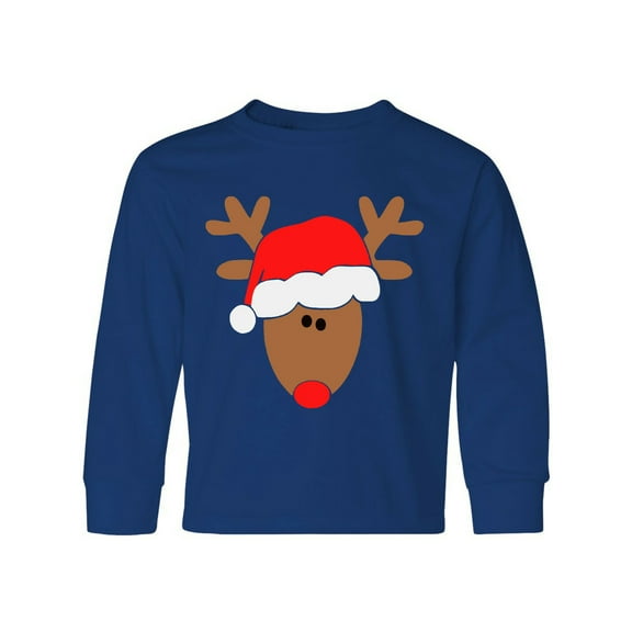 Inktastic Christmas Cute Reindeer in Santa Hat Long Sleeve Youth T-Shirt