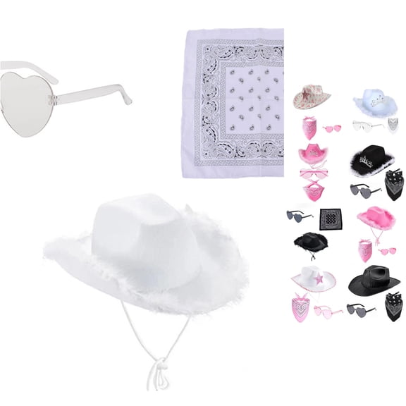 Hat With Bandana And Heart Glasses Cowboy Hat For Women Girls Cow Girl Hat