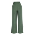 thumbnail image 4 of Womens Linen Pants Wide Leg Palazzo Pant Elastic High Waisted Casual Loose Boho Beach Flowy Trousers with Pockets Army Green S, 4 of 6