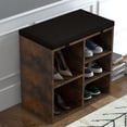 thumbnail image 2 of Shoe Bench, 51 Inch Shoe Storage Bench with Cushion, 5 Cubbies Shoe Rack with Adjustable Shelves, Shoe Organizer Cabinet for Entryway Living Room Bedroom, Rustic Brown, 2 of 7