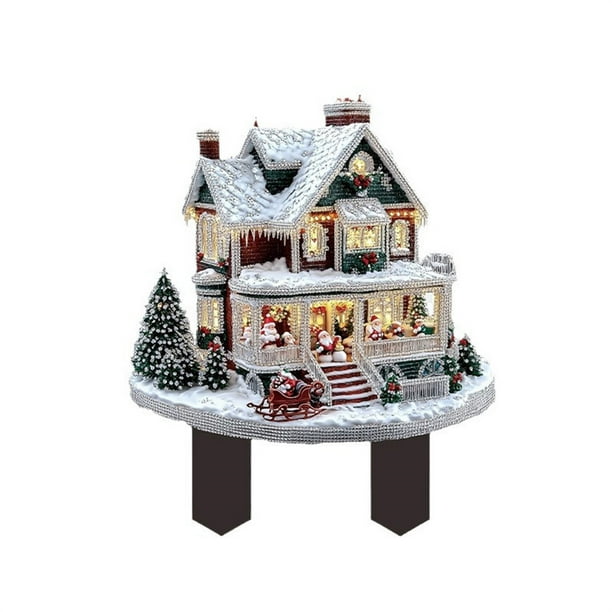 Decoraciones de Nieve para Interiores,Mini Villa de Nieve Decoración Acrílica 2D para Azulejos de Piso Resistentes Al Desgaste para Interiores Y Exteriores,Azulejos de Piso Al Aire Libre