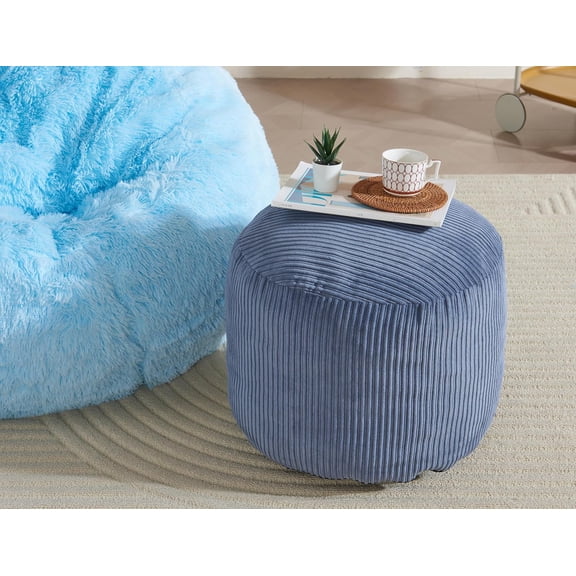 Pouf Ottoman Foot Stools Ottoman with Foam Small Corduroy Ottomans for Living Room Ottomans Pouf 20x15 Floor Poufs Foot Rest for Office Chair Blue Foot Stool Small