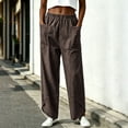 thumbnail image 2 of XPMWRP Women Elastic High Waist Big Patch Pocket Denim Wide Leg Pants Front Split Ankle Loose Lightweight Jeans Casual Walking Vacation Trousers Coffee XL, 2 of 7
