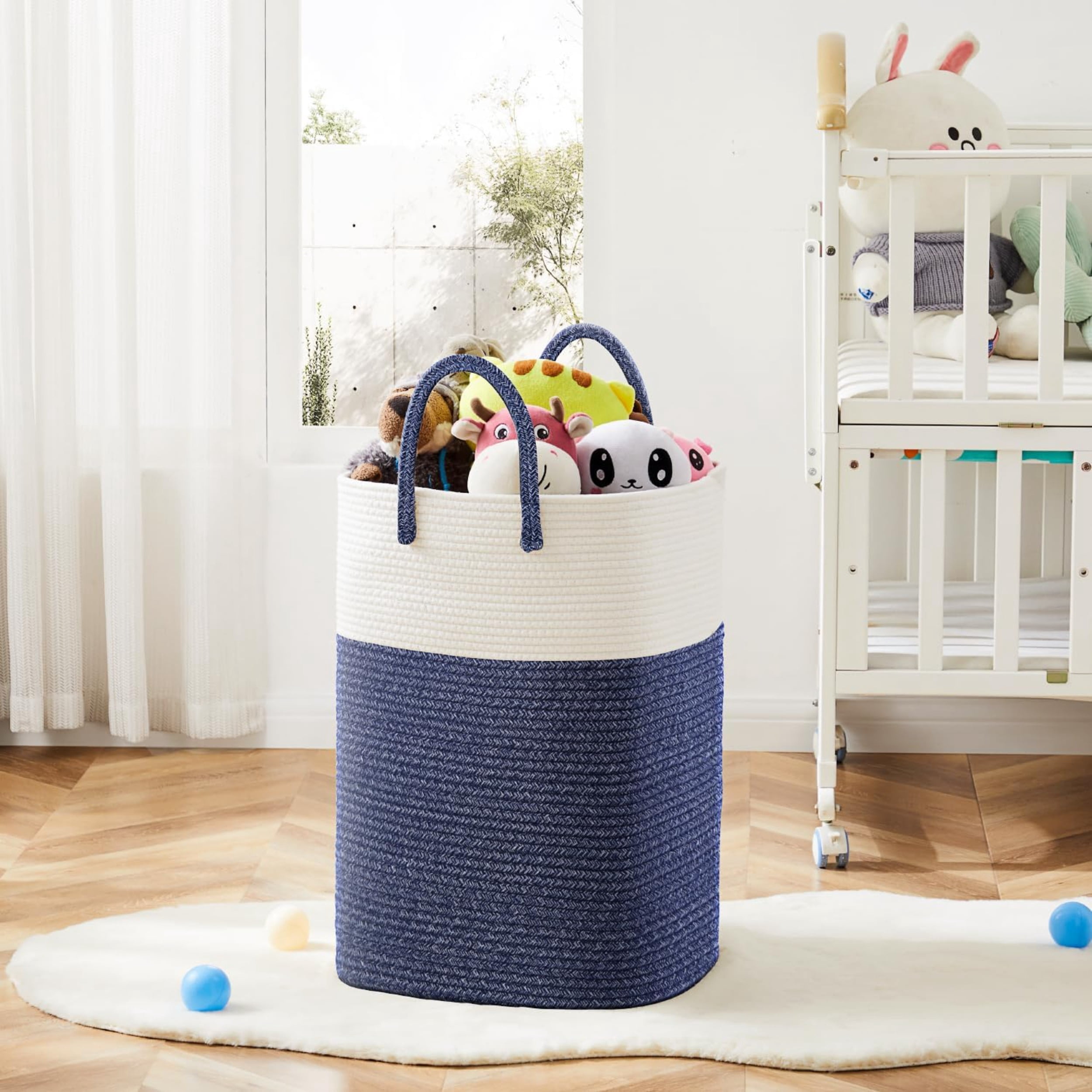 Laundry Basket, Woven Cotton Rope Laundry Hamper, Versatile Storage for Dirty Clothes, Baby Toys, and Blankets in Bathroom, Nursery, and Living Room