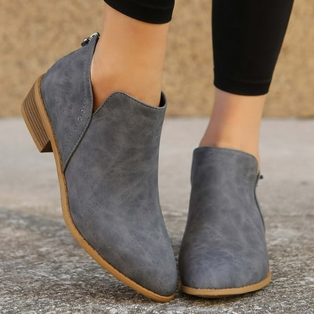 

VKEKIEO Pointy Toe Chelsea Boots Women Mid Heel Slingback Ornamental Zipper Gray 42