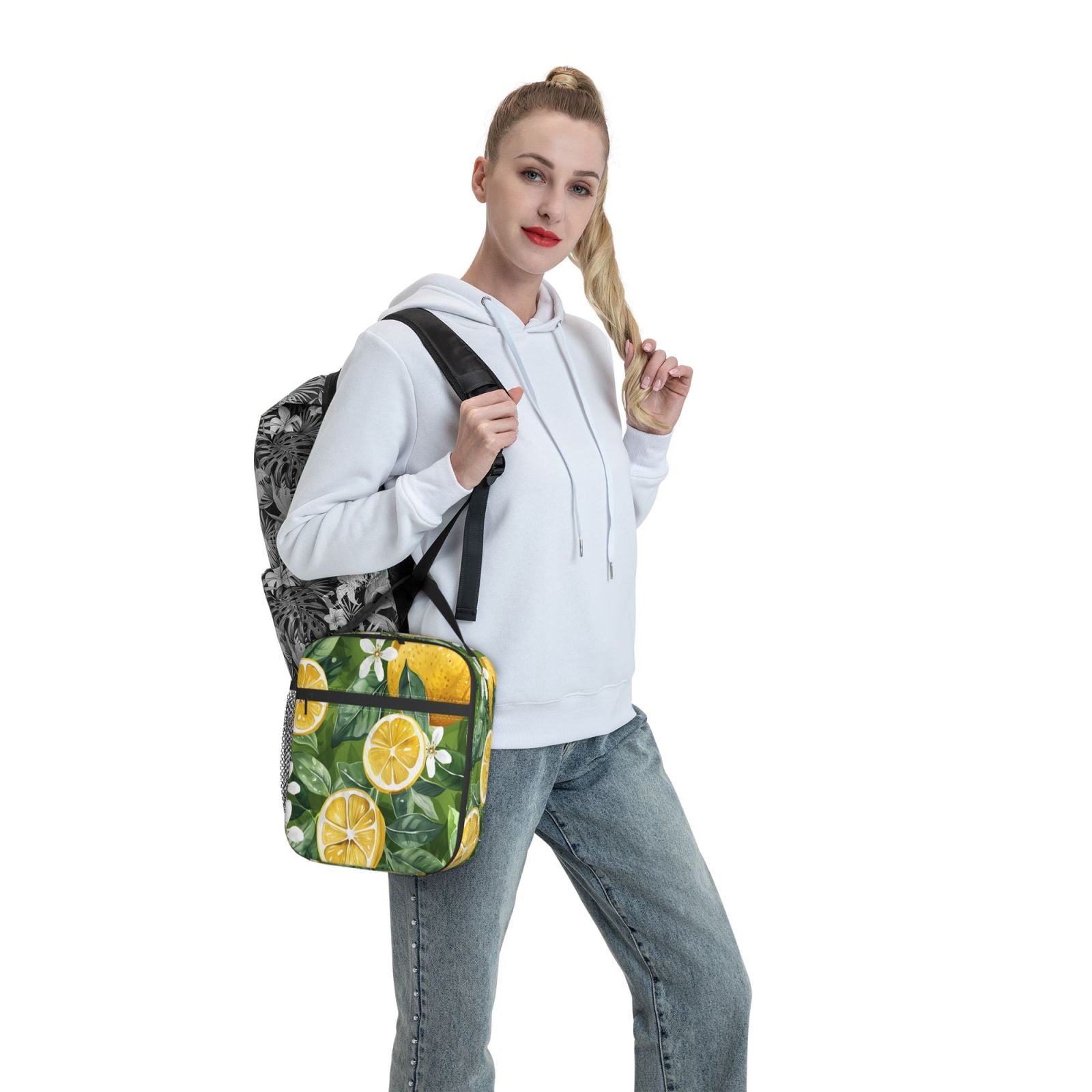 Lunch Bag For Women Men Insulated Portable Lunch Box Bento Box Office Picnic Travel Cooler Bag Lemon And Leaves (4) (1)