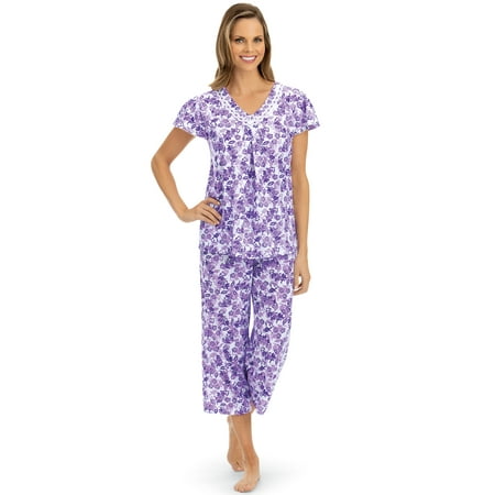 

Collections Etc Stylish 2-Piece Knit Floral Print Capri Pajama Set