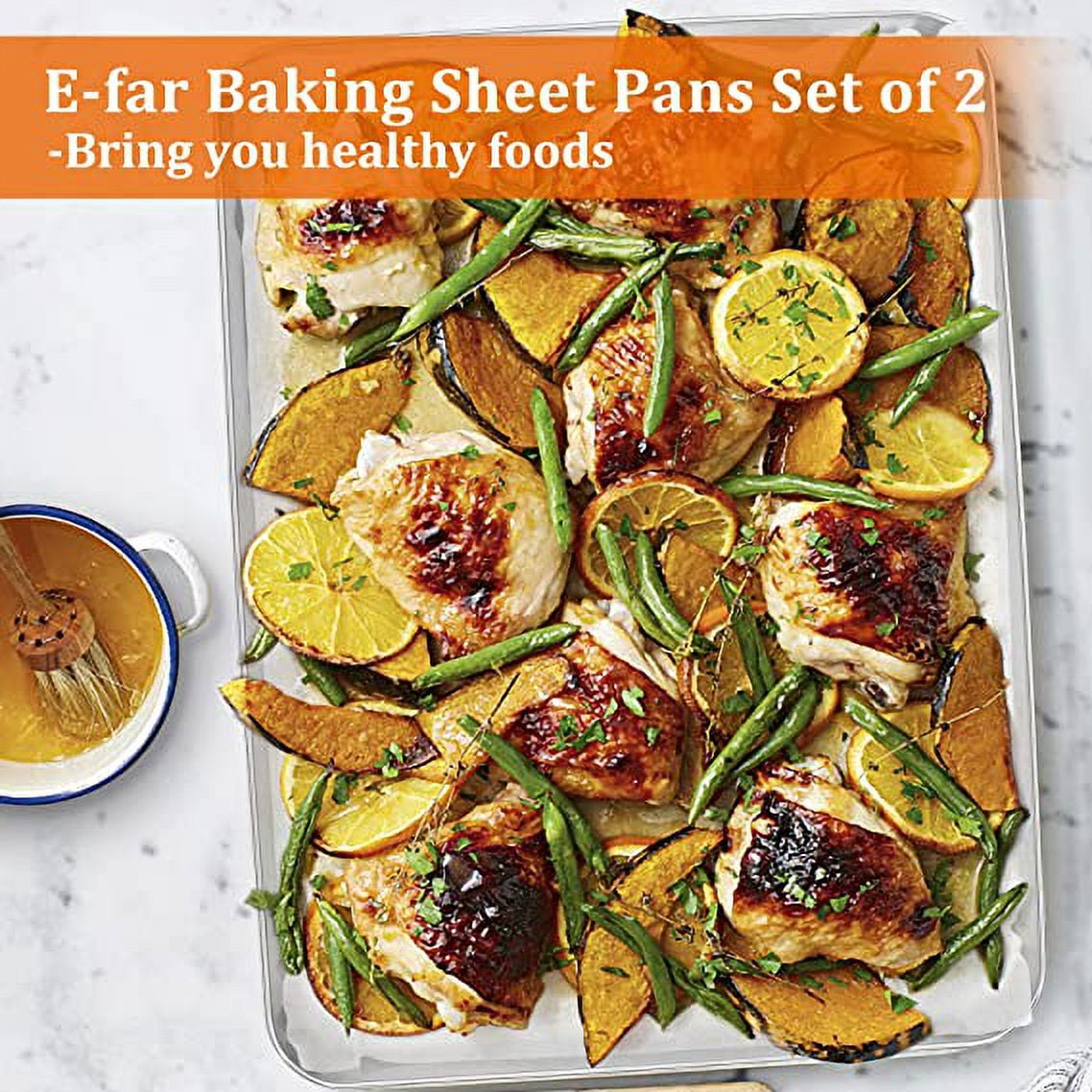 Baking Sheets Stainless Steel Baking Pans Nonstick Baking Pans Set for Cookies and Cakes, 16 x 12 in, Set of 2, Silver