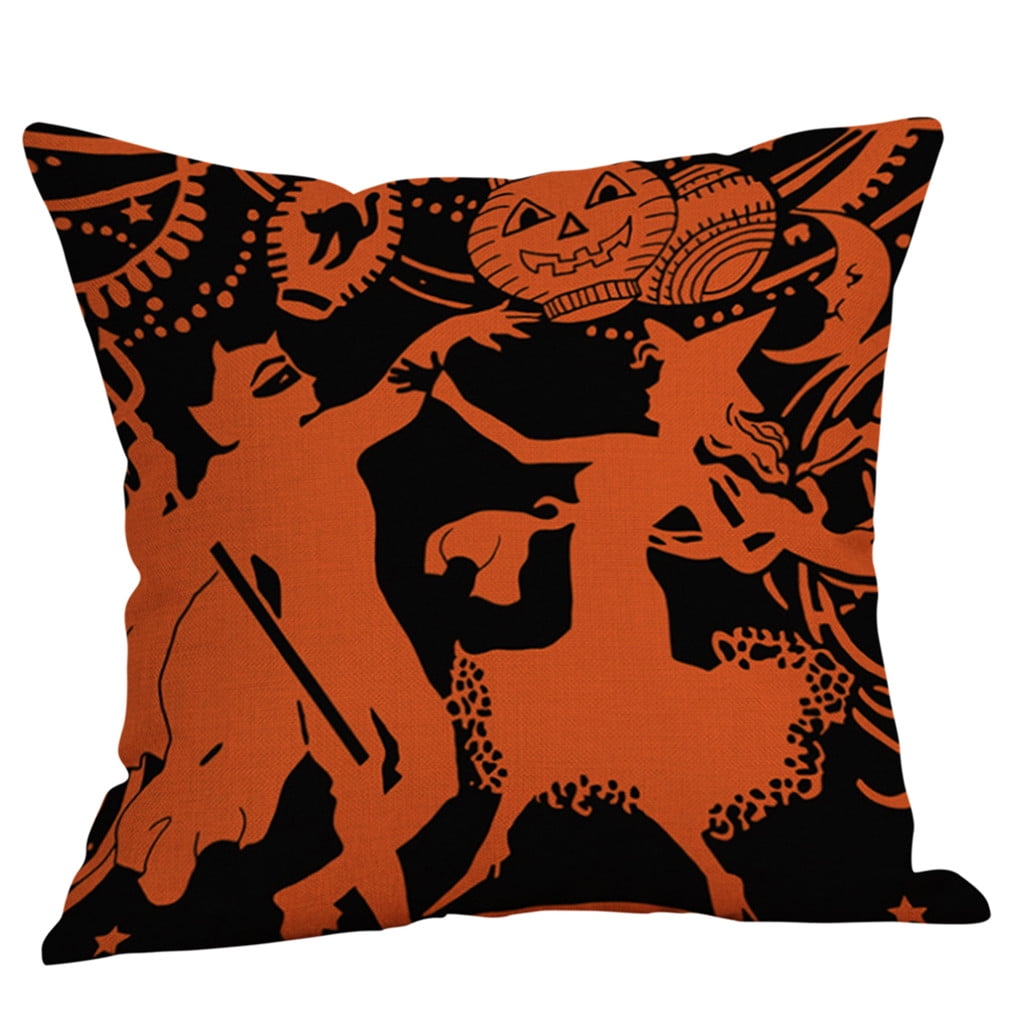 KEVCHE Halloween Decor Pillow Covers 18 x 18 Inch Black Cat Skeleton