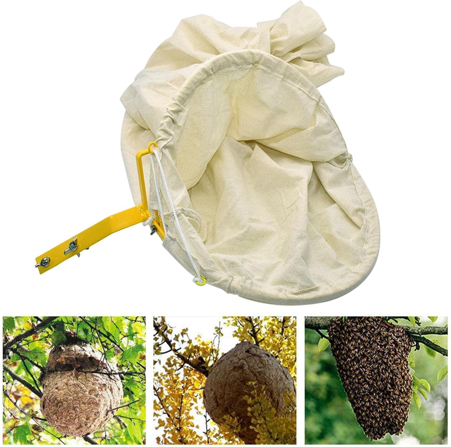 keyasia Bee Catcher Net, Steel Frame Telescopic Swarm Bag, Bee Cage with Lockable Base, Canvas Bee Trap Honeycomb Bag Ultra-Light Recruit Tool for Outdoor Beekeeper for Outdoor Beach
