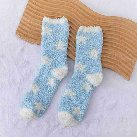

Pxiakgy socks for women Cartoon Slippers Warm Floor Socks Socks Sleeping Christmas Women s Thicken Socks Nonslip Blue + M